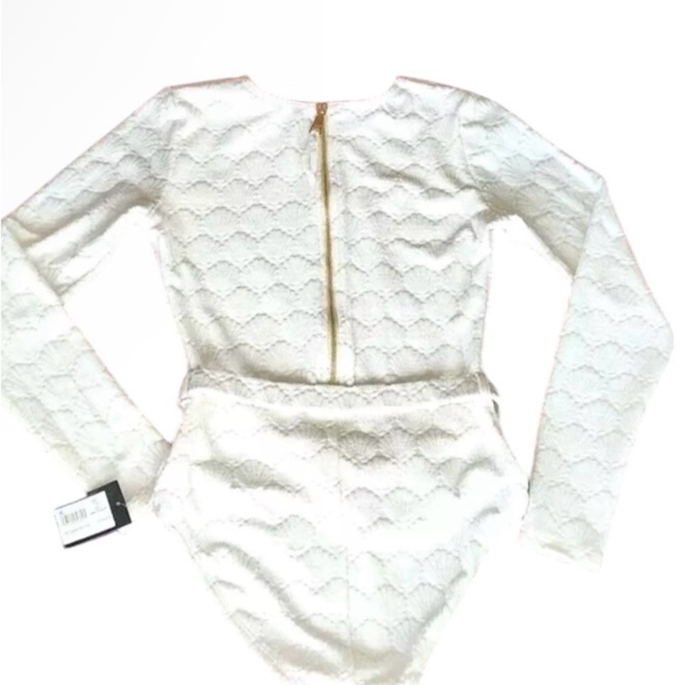 Kate Spade Belted Long Sleeve One Piece rash guard Shell Jacquard Swimsuit NEW - Picture 5 of 7